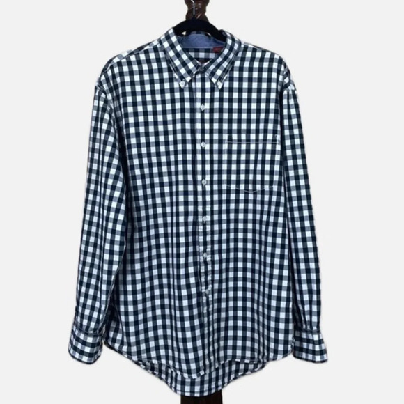 Izod Luxury Sport Men’s Button Down Shirt Size Large Black White Check - Picture 9 of 9